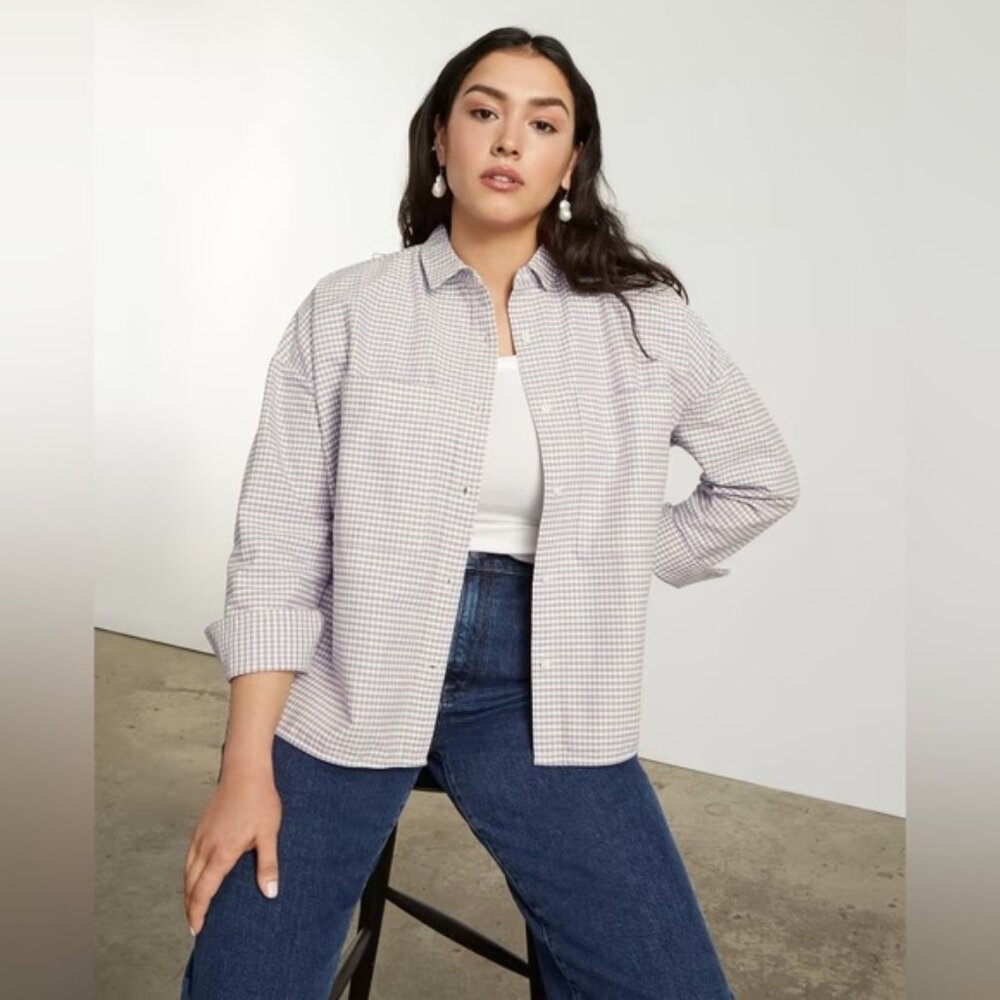 Everlane The Boxy Oxford in Lavender Gingham